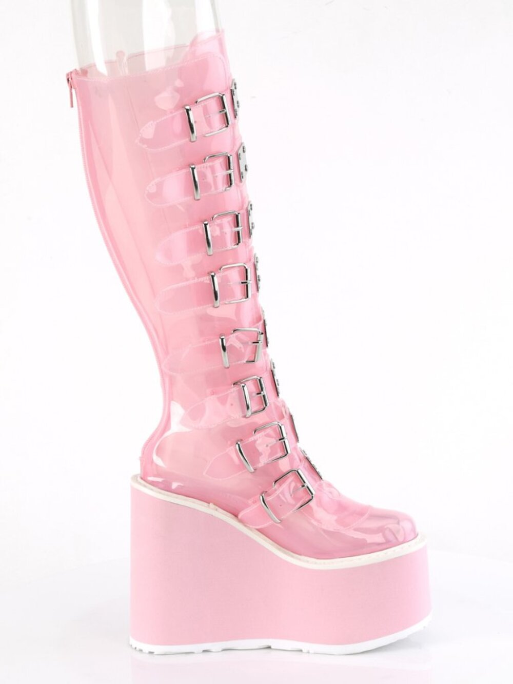 Baby Pink Transparent 5.5" Wedge Platform Knee High Gothic Rave Boots